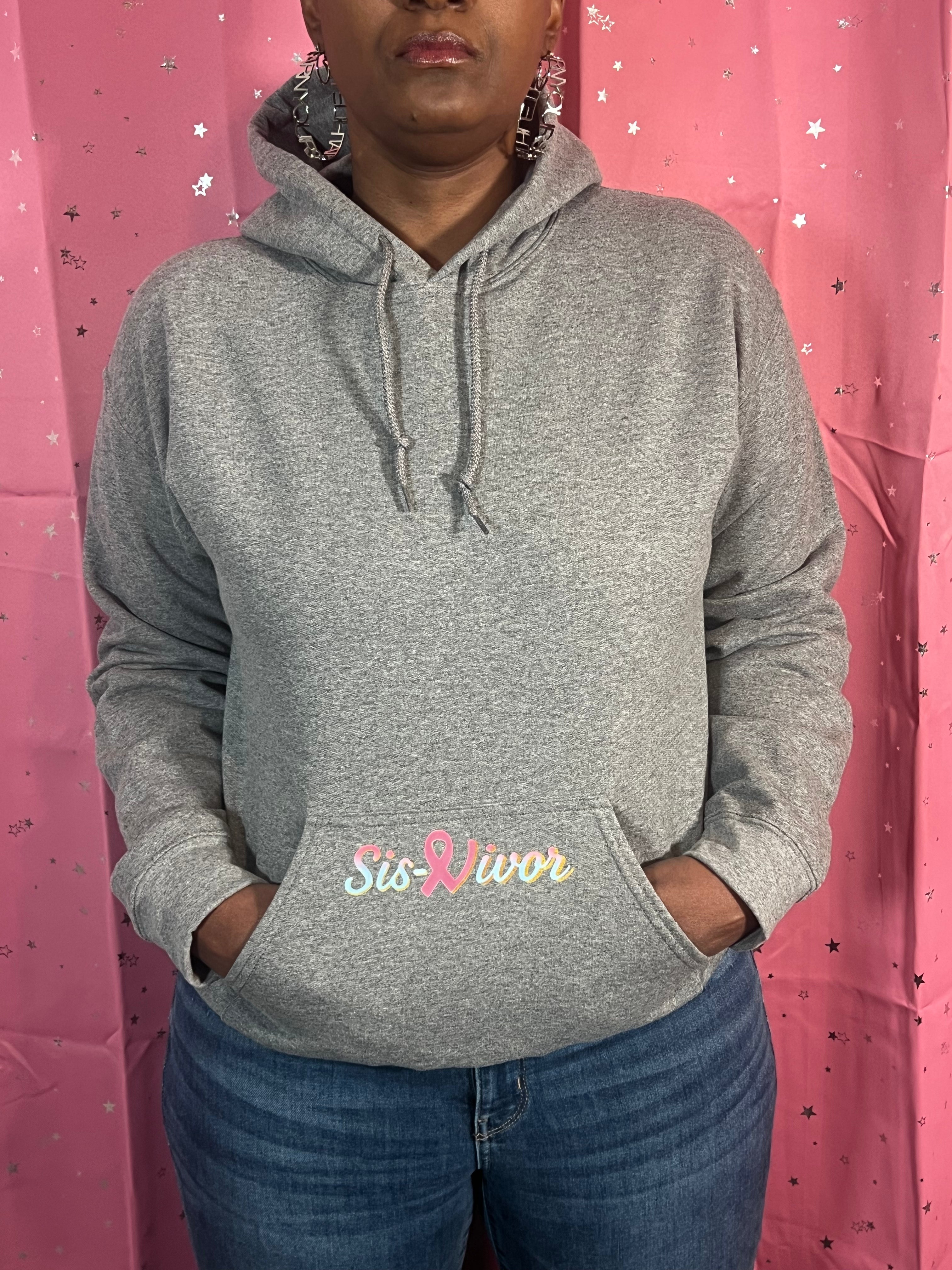 Sis-Vivor Pink and Blue Logo Hoodie Front Pouch