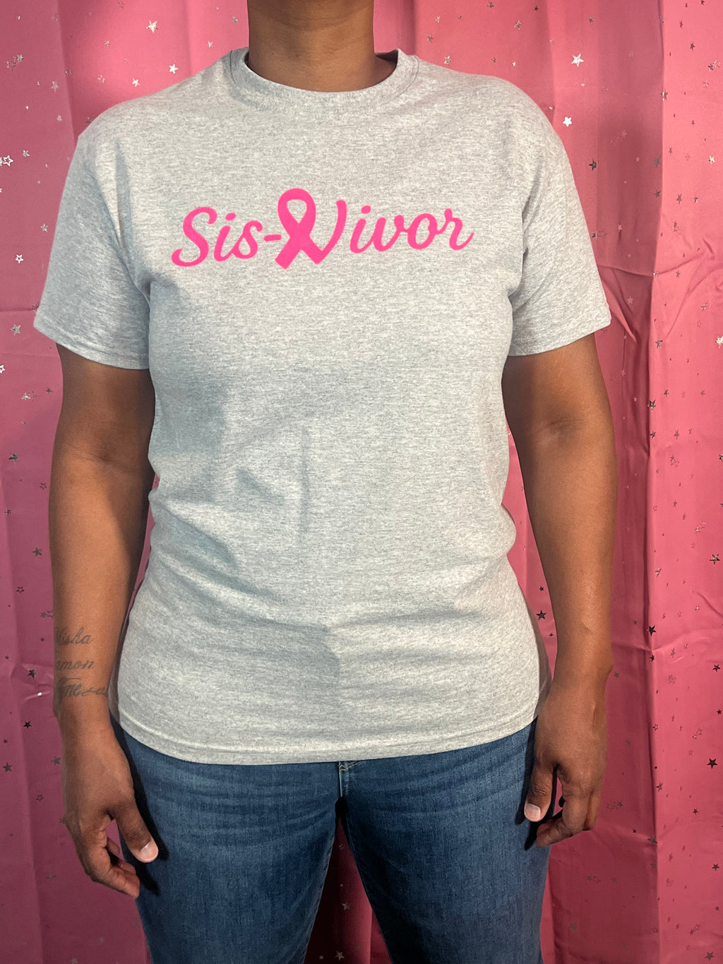 Sis-Vivor Grey Classic Pink Logo Tee